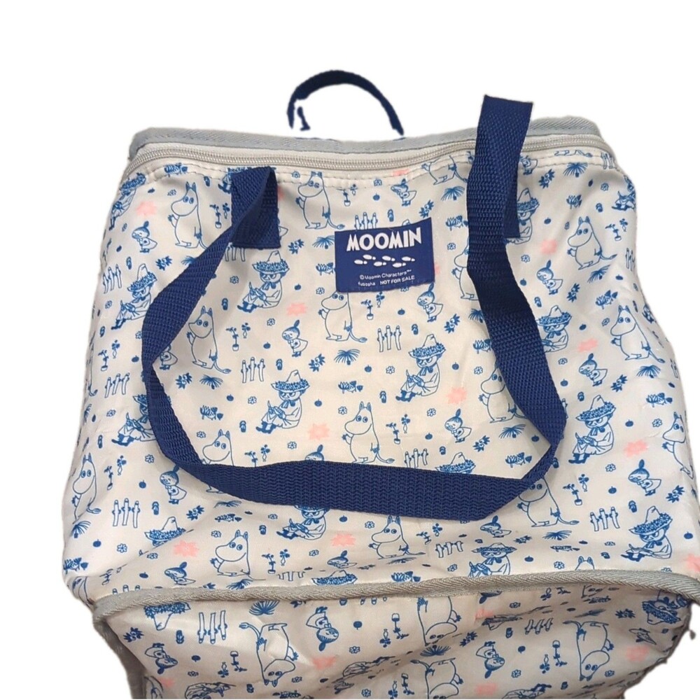 Moomin Insulated Zip Tote Bag White/Blue Print Fabric from Japan